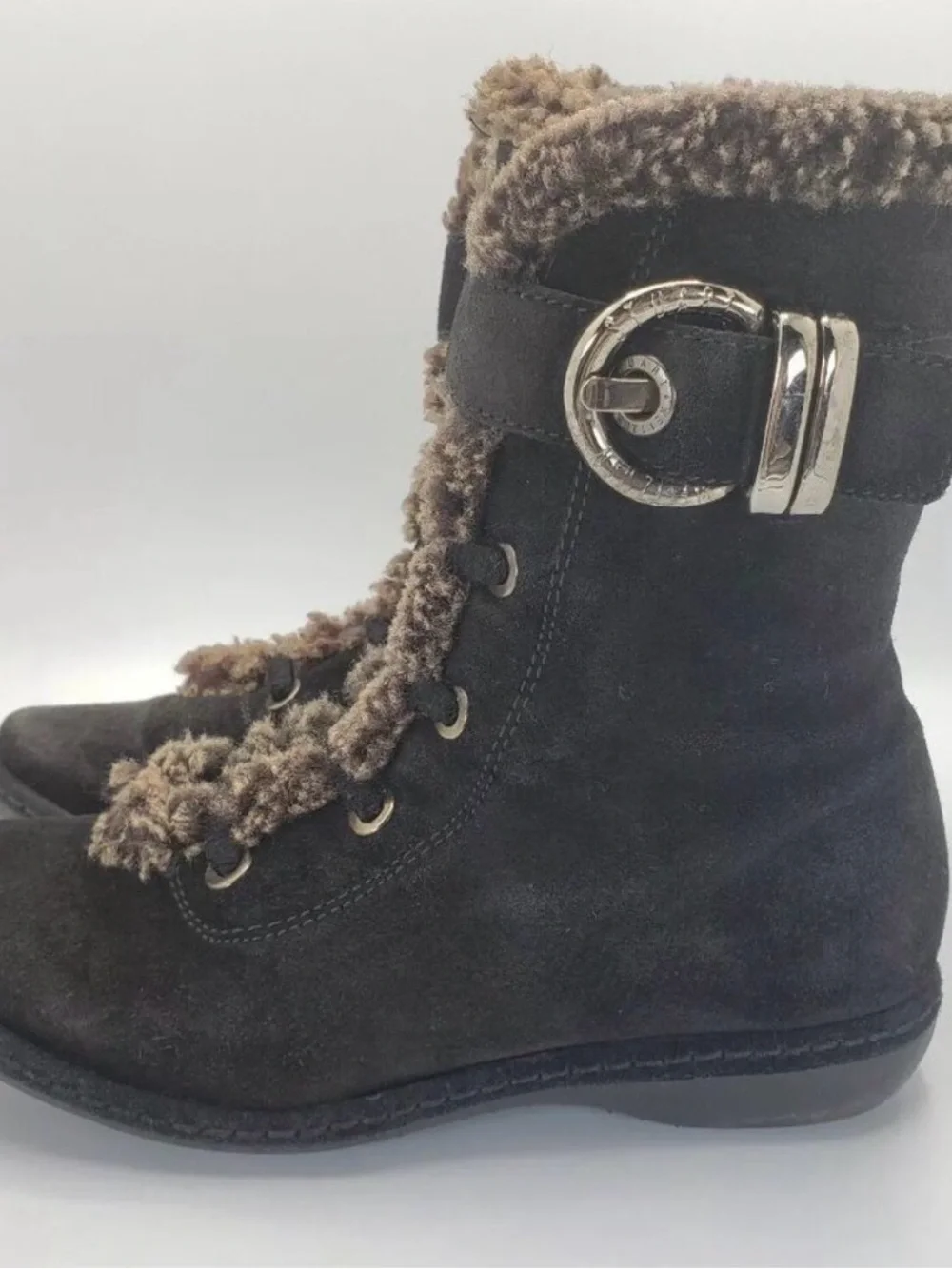 Stuart Weitzman ankle lace up faux shearling fur fleece Suede winter boots 6